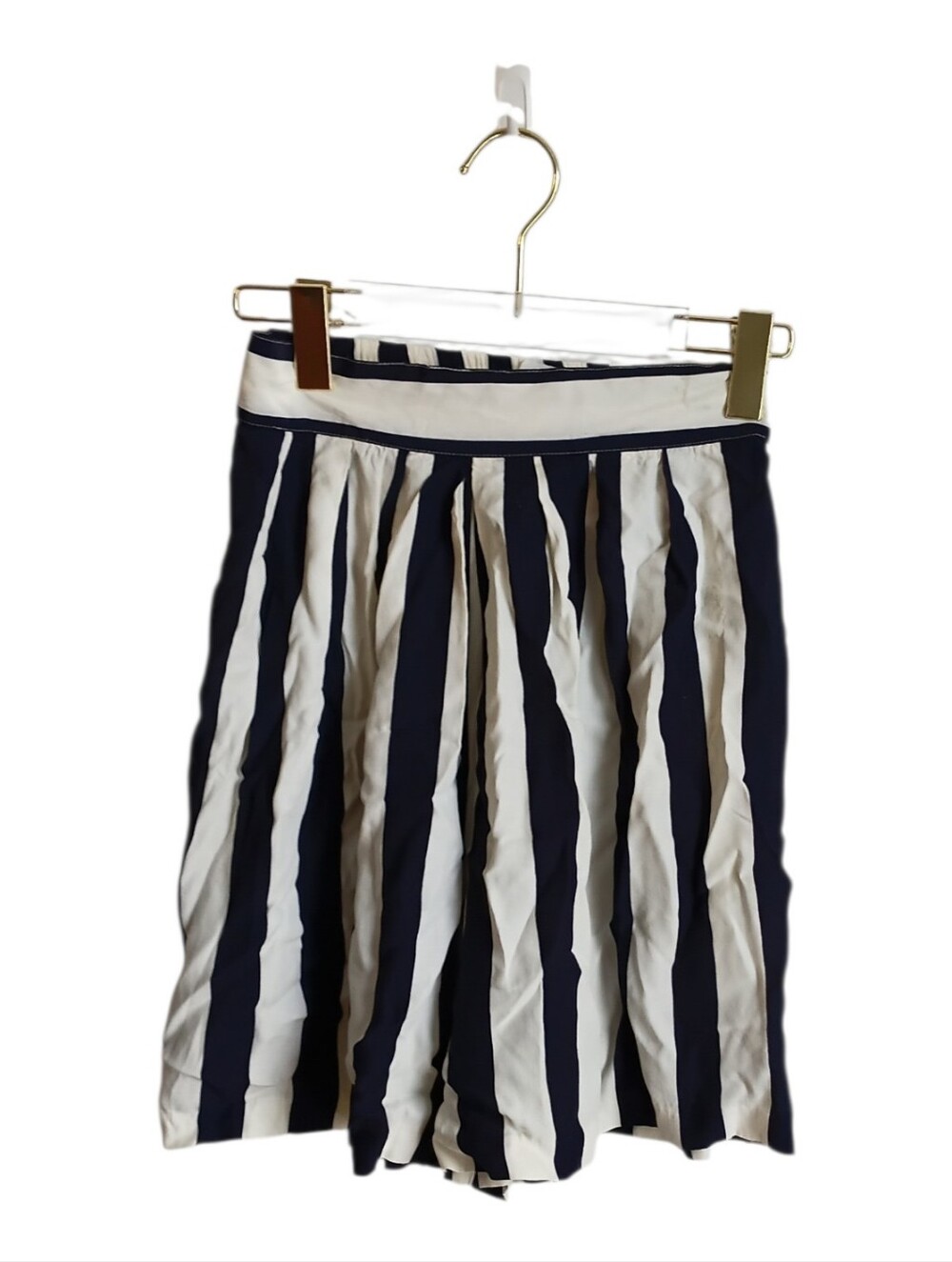 Vintage 70s  80's Navy and White Striped A-Line Shorts Sz 0 Baggy Ruffled